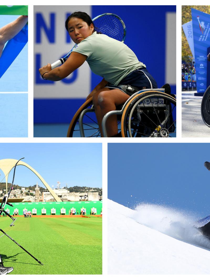 a group of Para athletes celebrate winning their events