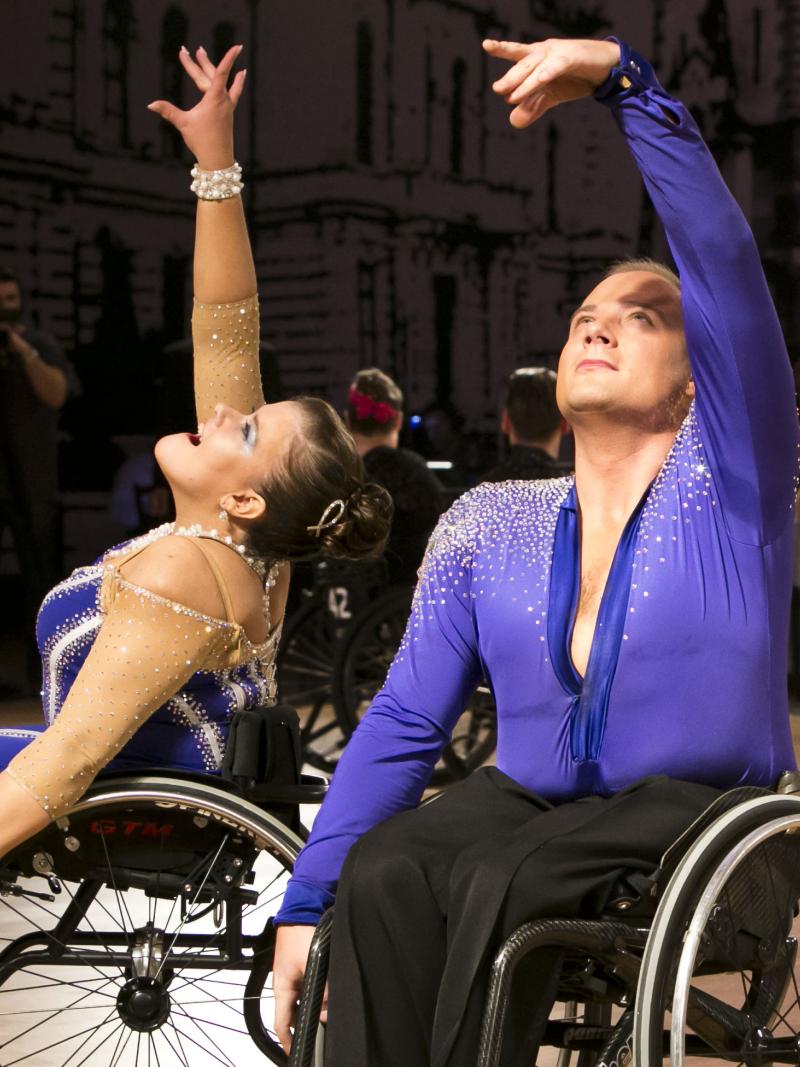 Two dancers in a wheelchair performing