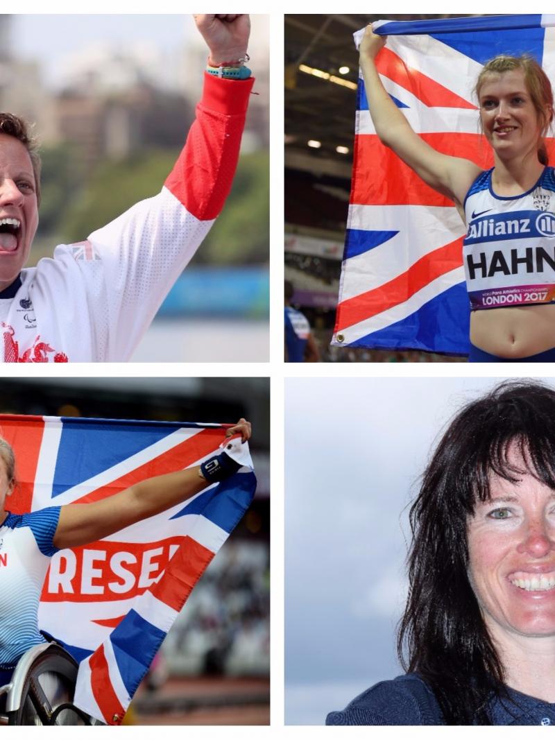 four female Para athletes celebrating winning
