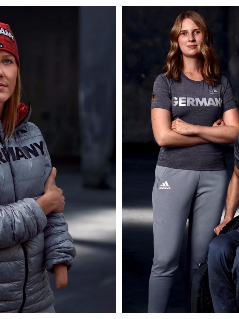 three Para athletes model some clothes