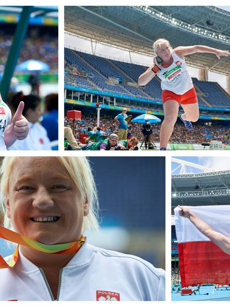 a female Para athlete celebrates winning gold at the Paralympic Games