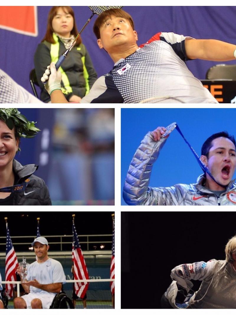 Picture collage of five athletes
