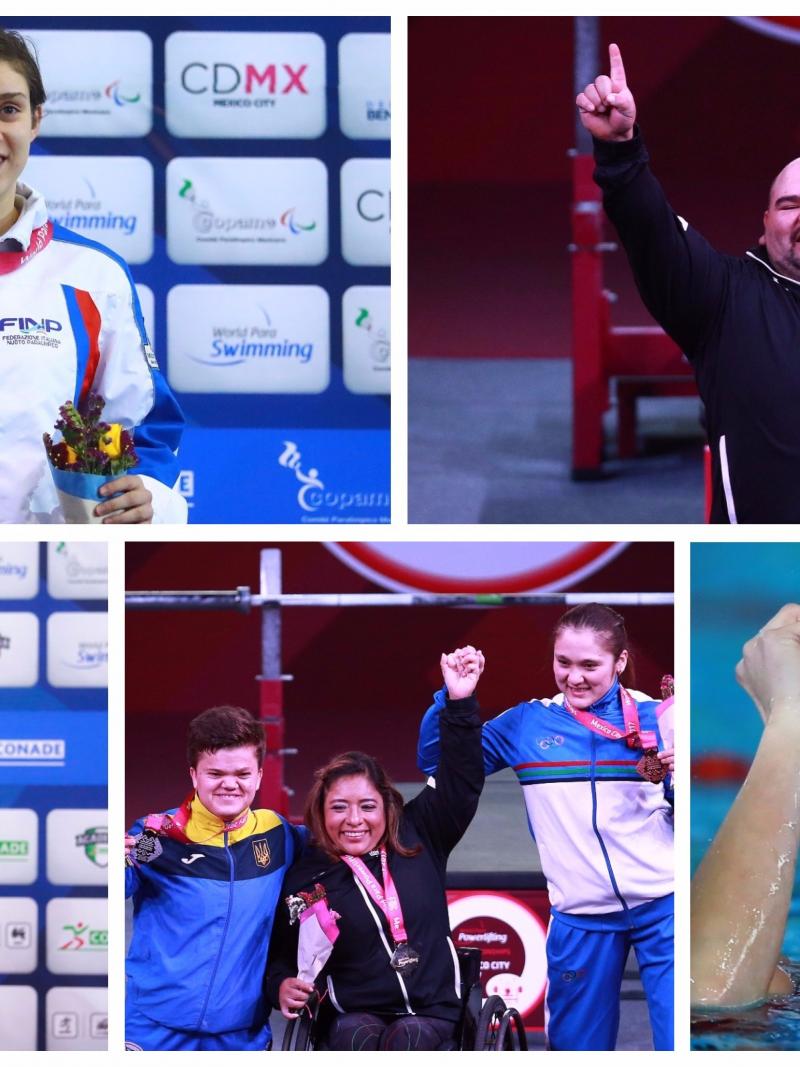 five Para athletes celebrating victory in their sports