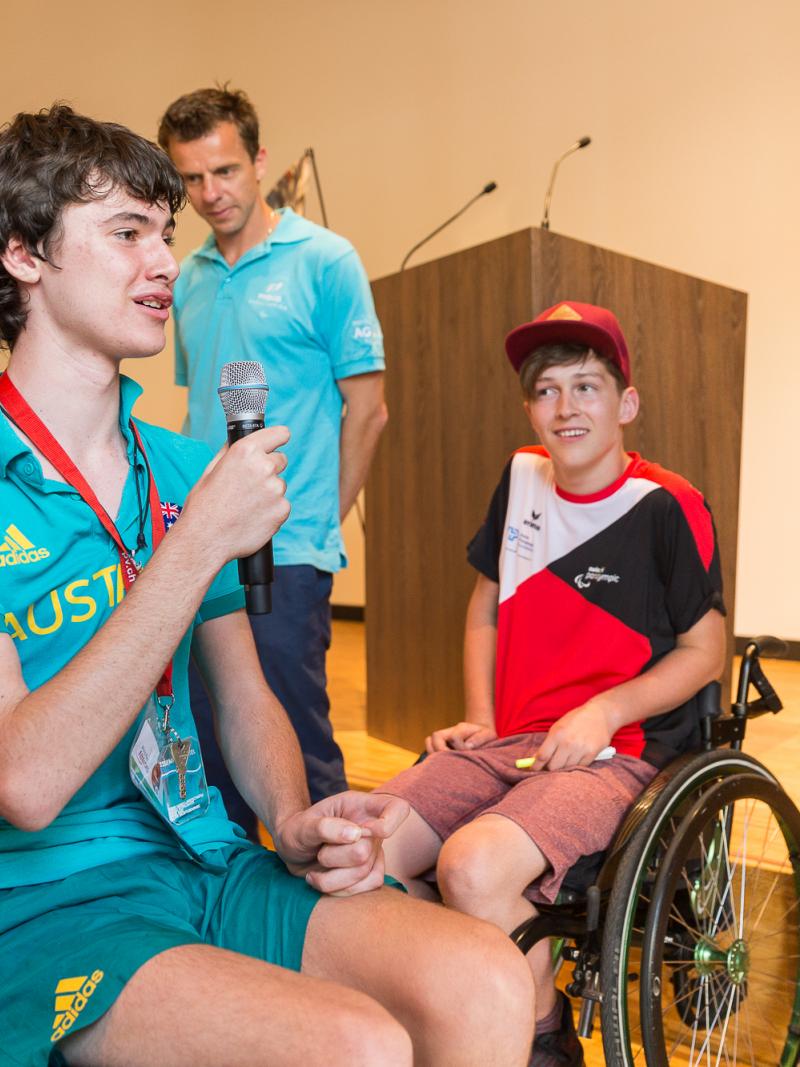 Two athletes take part in a Proud Paralympian workshop ahead of World Para Athletics Junior Championships in Nottwil, Switzerland