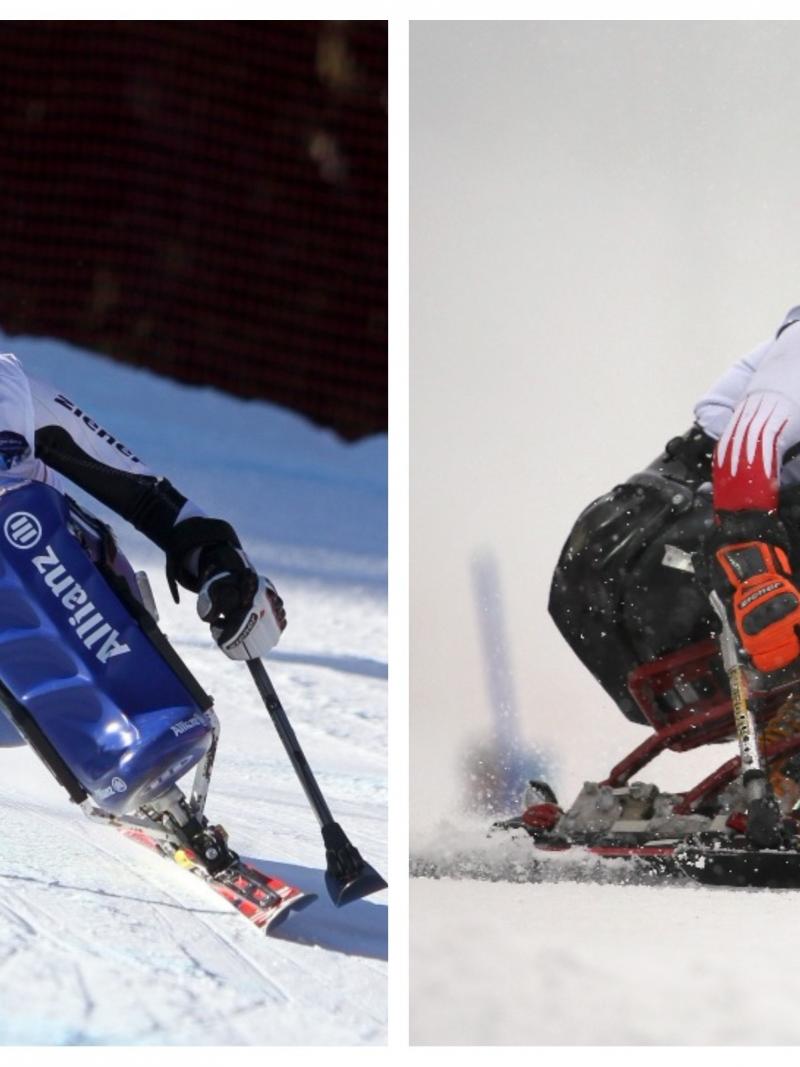 two female Para alpine skiers