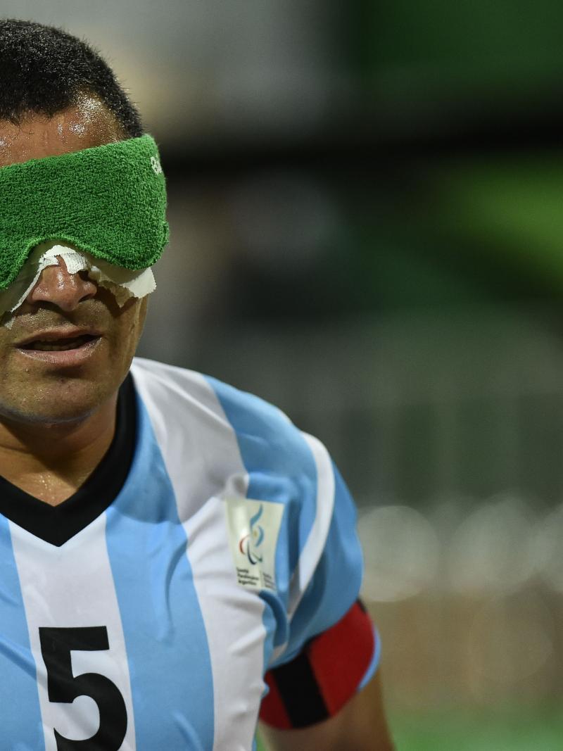 a male blind footballer