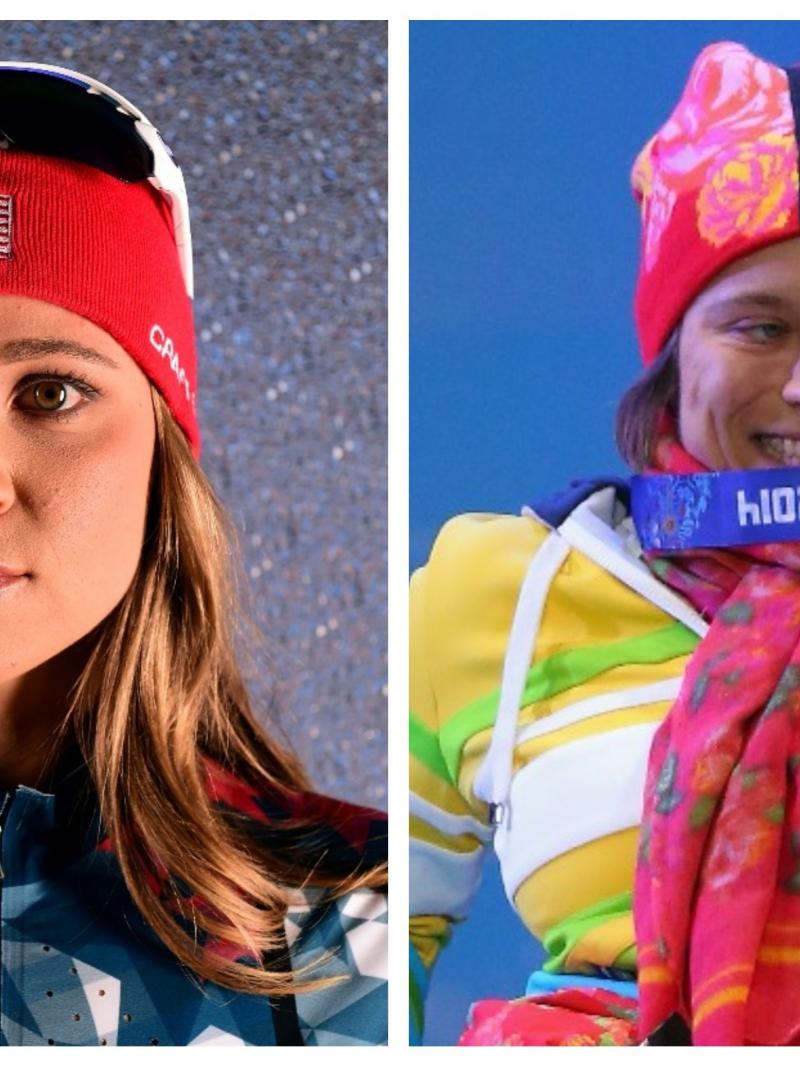 two female Para Nordic skiers