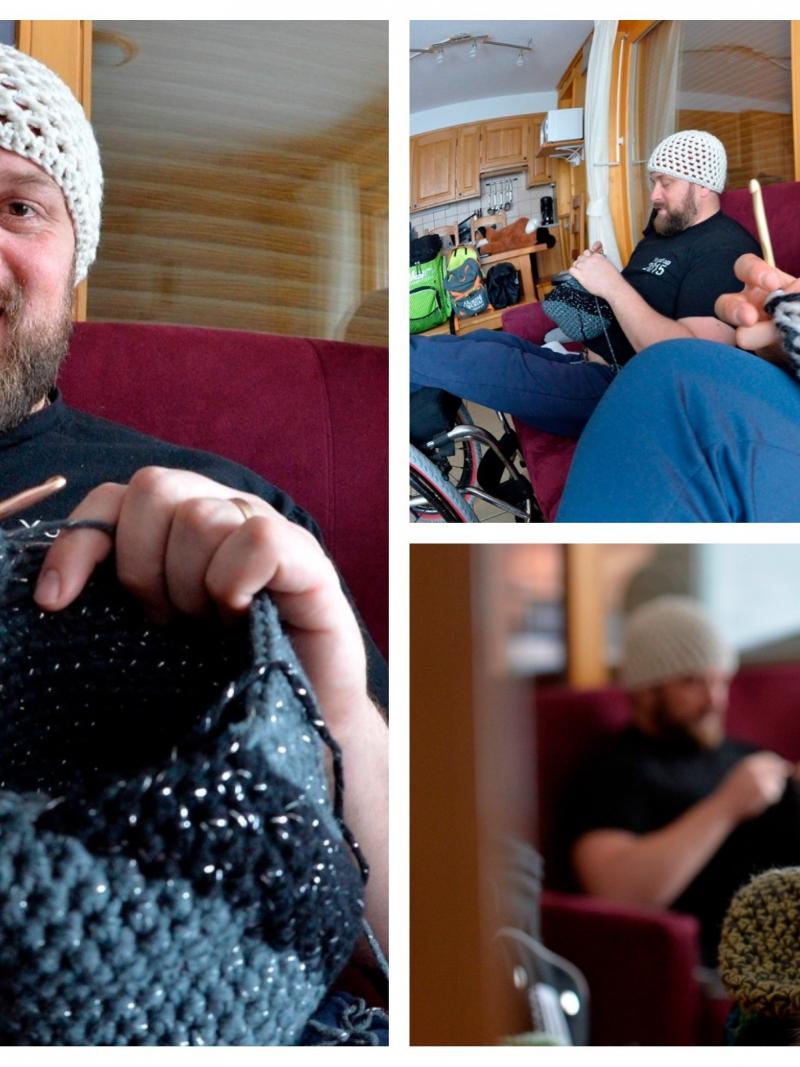 a man and a woman crocheting