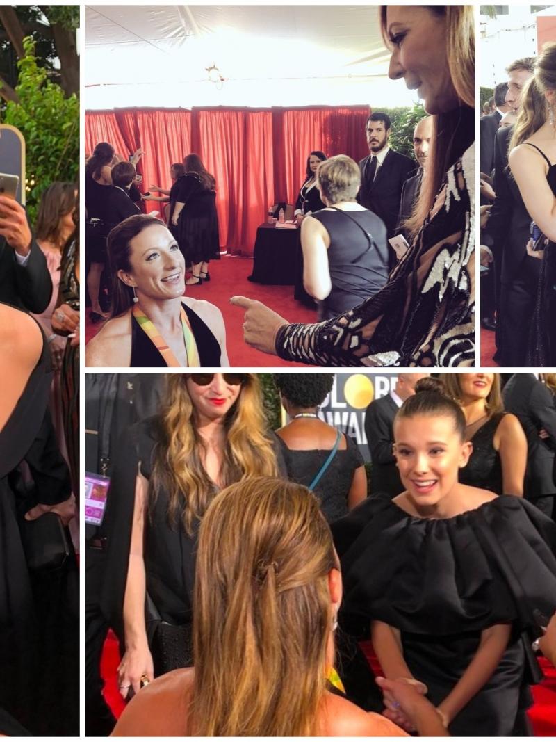 a female wheelchair athlete with actors on the red carpet