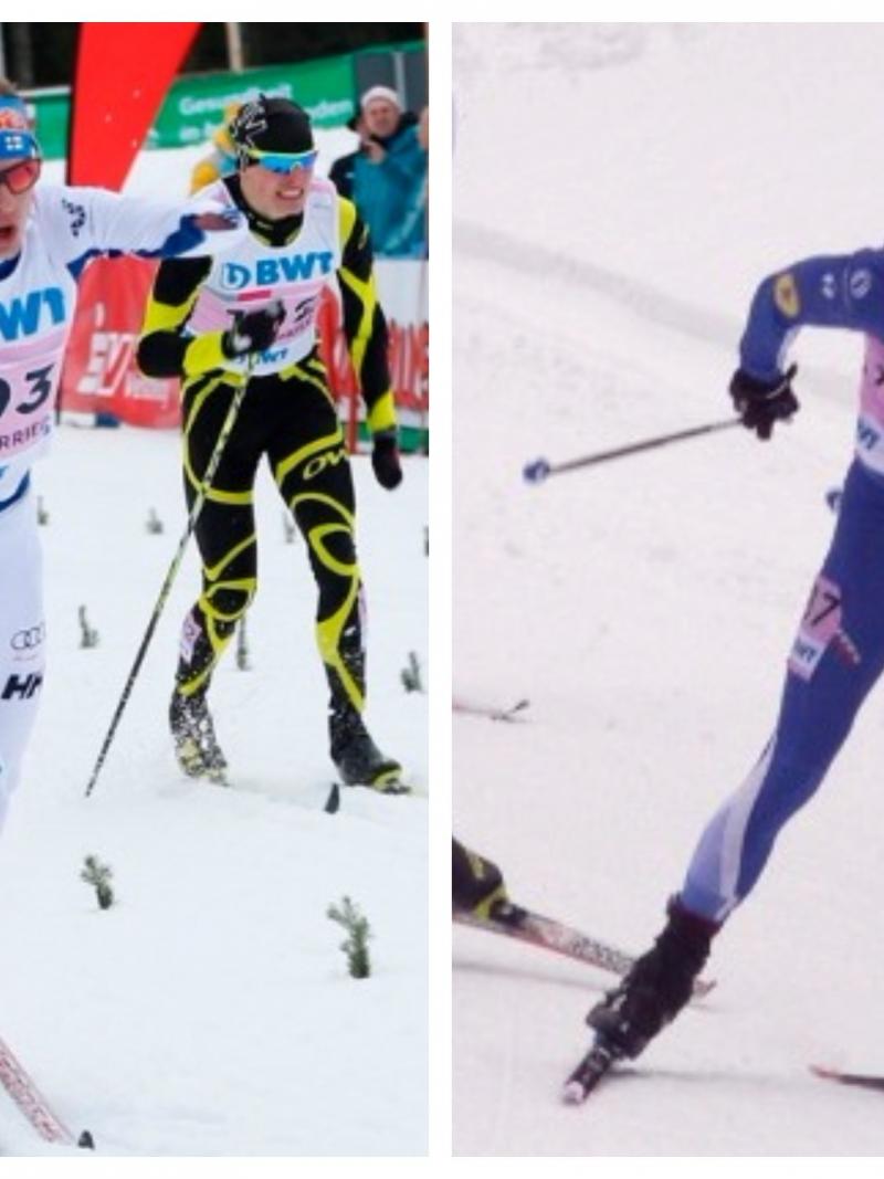 two male Para Nordic skiers in action