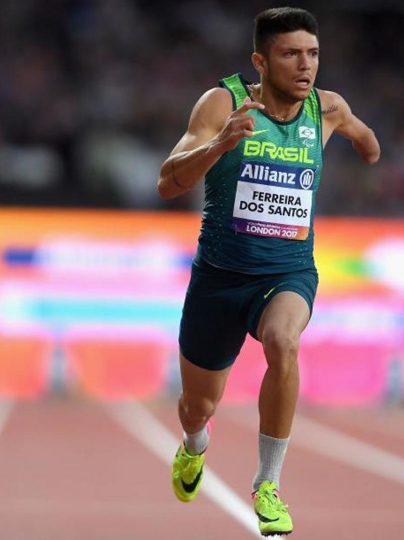 Petrucio Ferreira dos Santos of Brazil wins and sets a new world record in the Men's 100m T47 Final at the London 2017 World Para Athletics Championships.