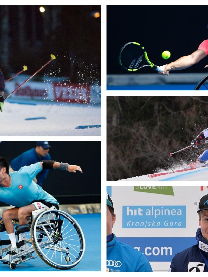 Picture collage of five athetes
