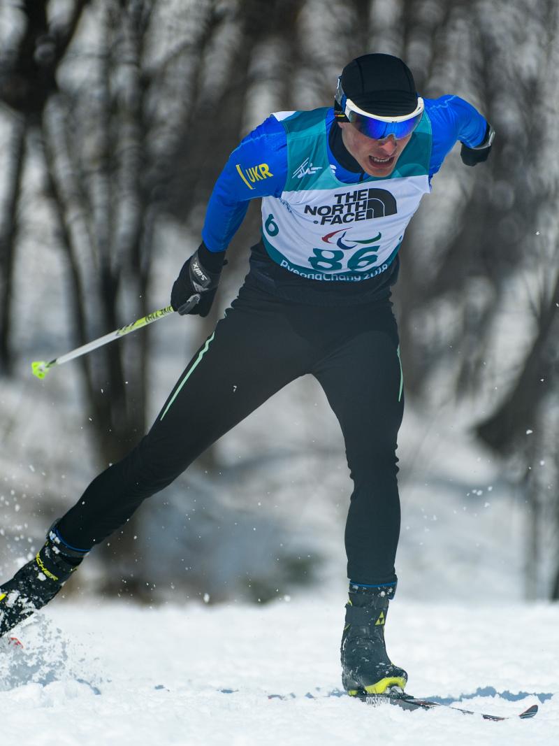 Athlete skiing standing