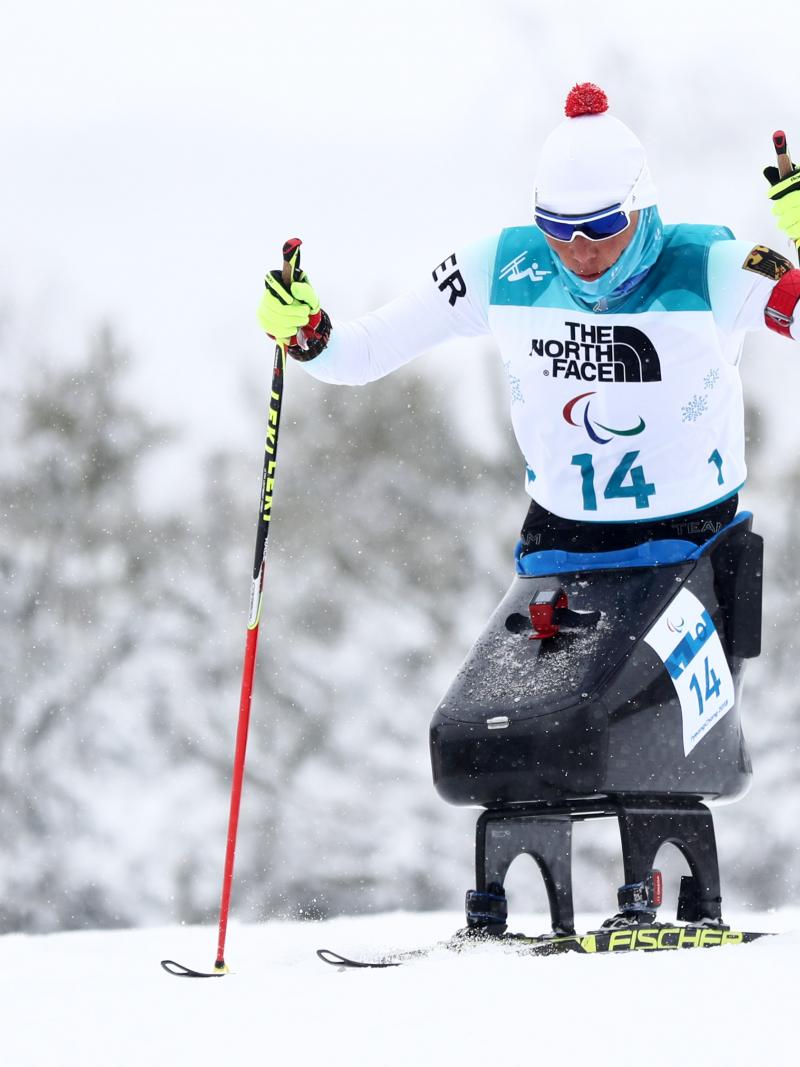 Germany's Andrea Eskau competes in the women's 12.5 km sitting biathlon at the PyeongChang 2018 Paralympic Winter Games.