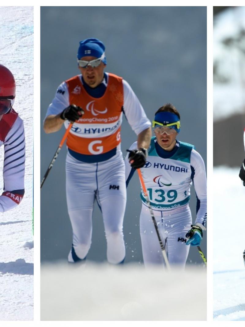 three winter Para athletes in action