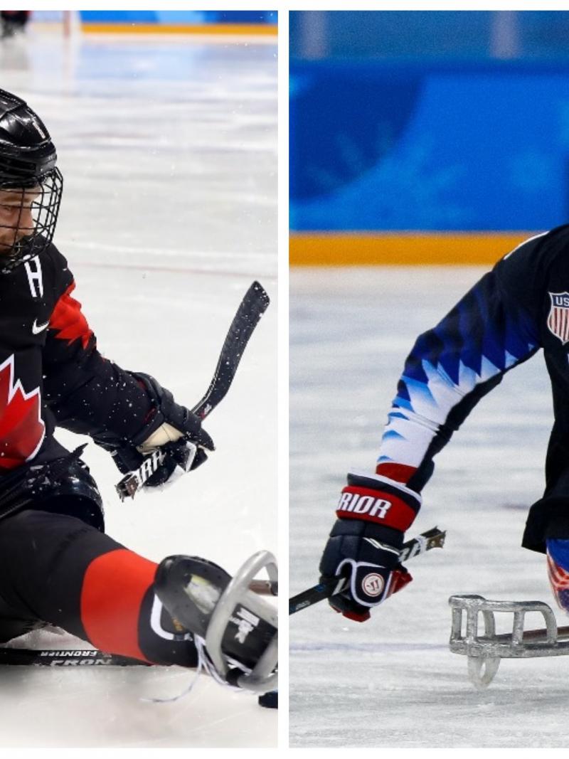 two Para ice hockey players