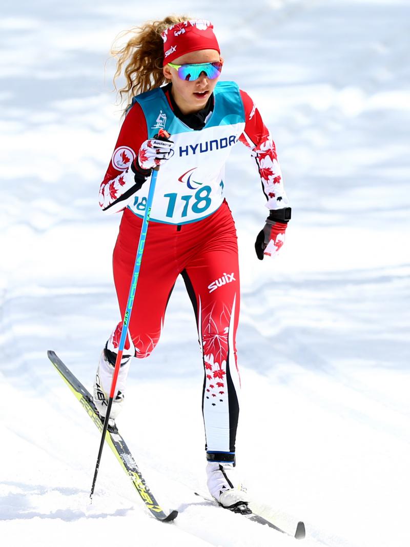 a female Nordic skier during a race