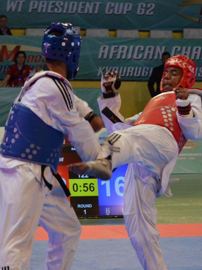 two Para taekwondo fighters in a bout