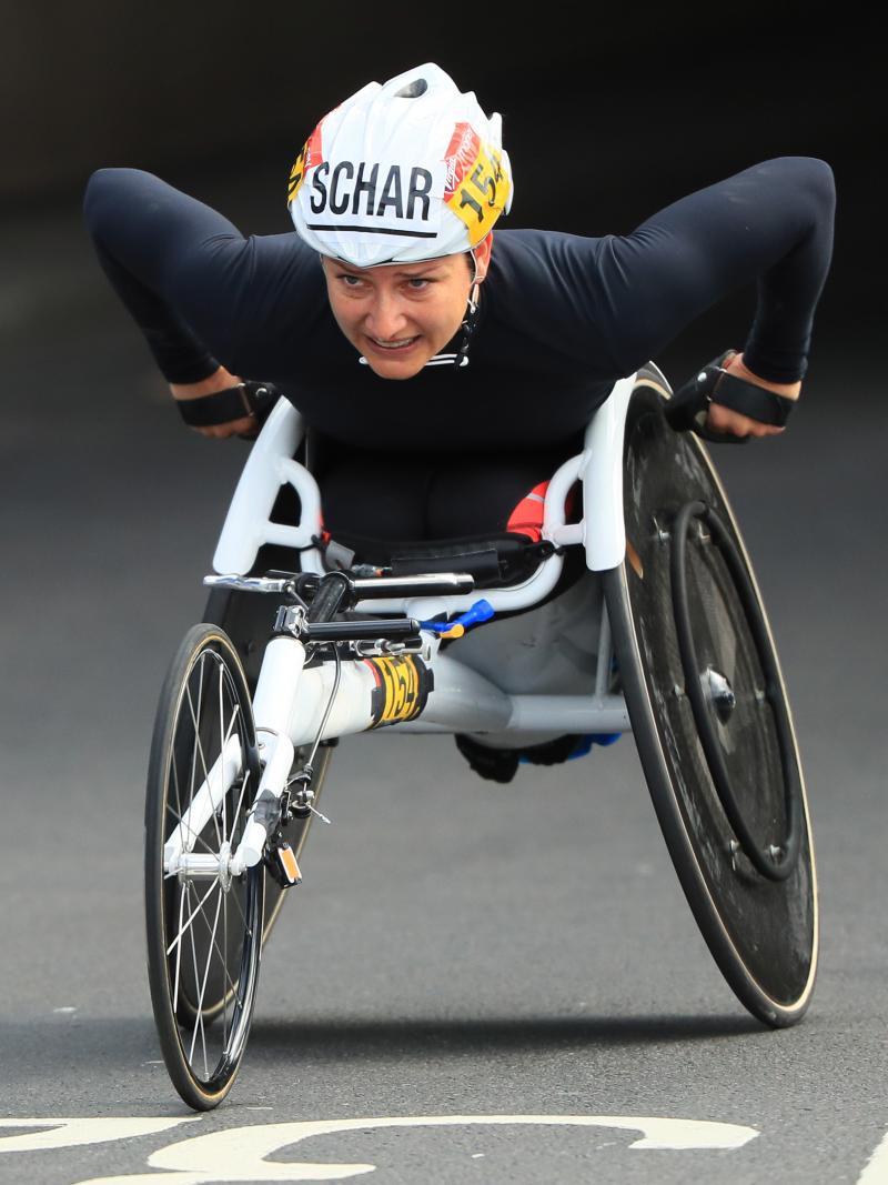 a female wheelchair athlete contesting the marathon
