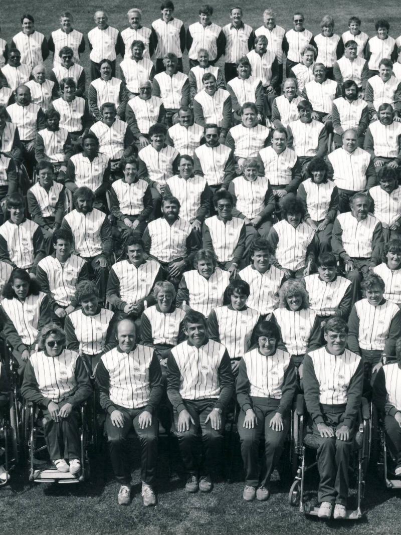 John Clark (second row in the back; fourth from the right) as part of Great Britain's team for the 1984 Paralympics