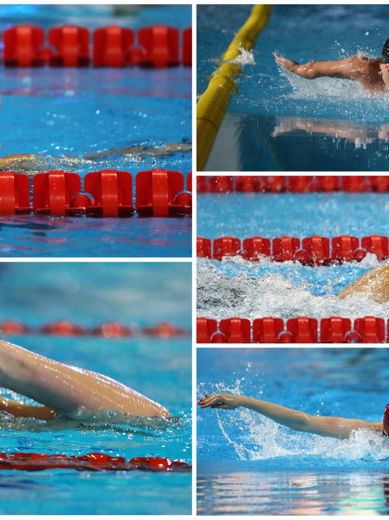 five swimmers in action in the pool