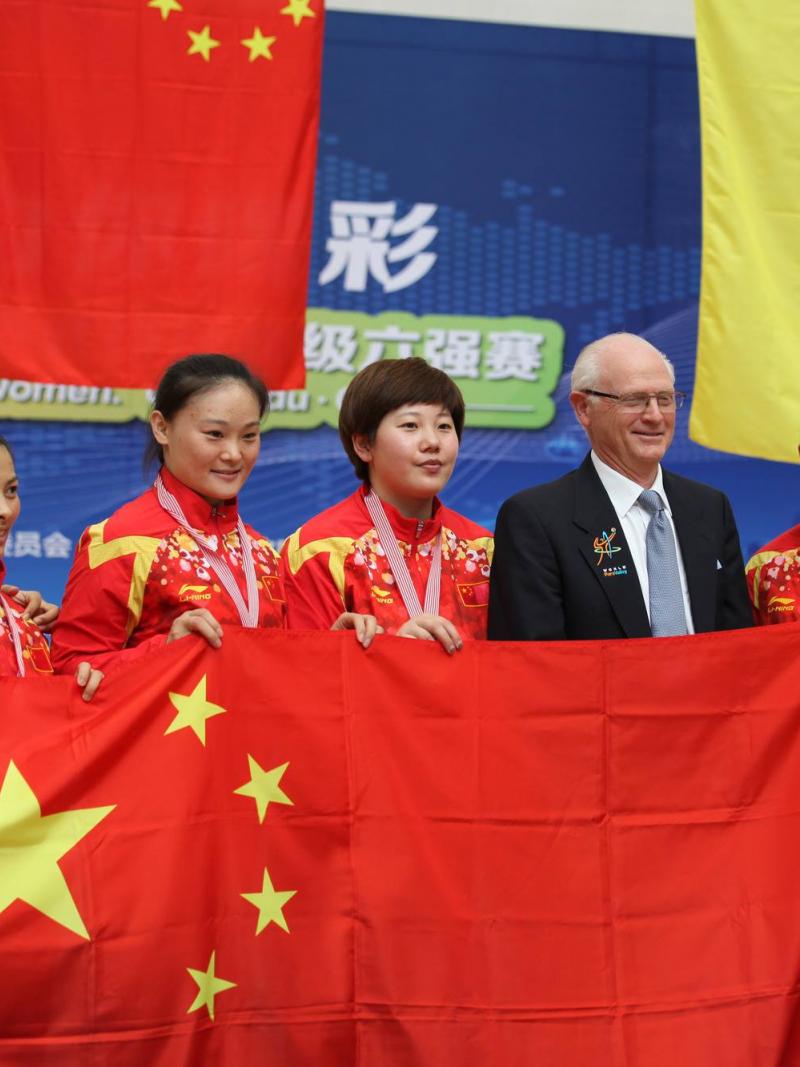 Chinese women's sitting volleyball team celebrates after winning gold at World Super 6