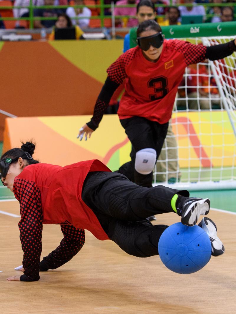 female goalball players in action