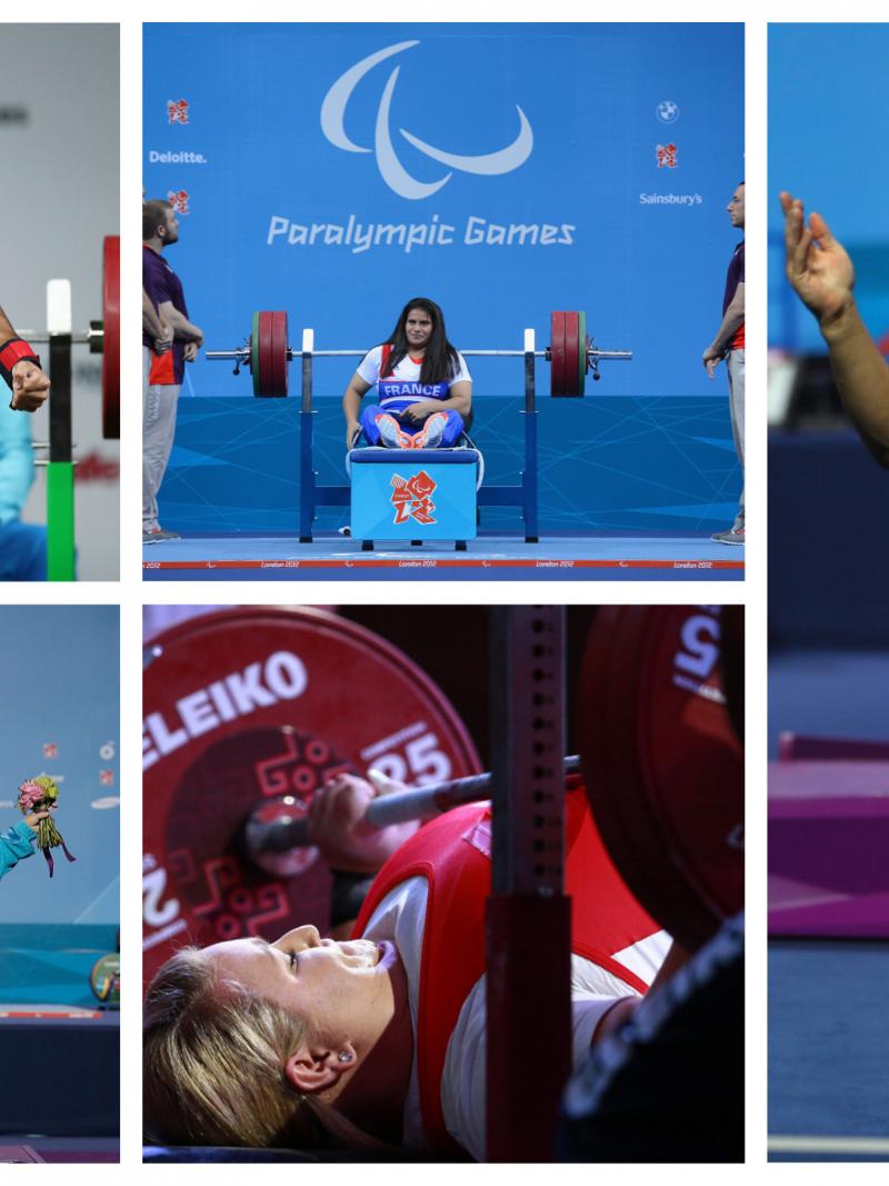 five powerlifters competing at the sport