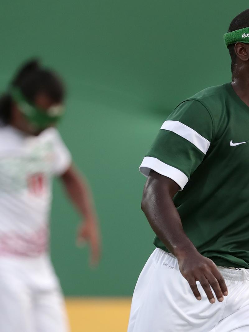 a male blind footballer