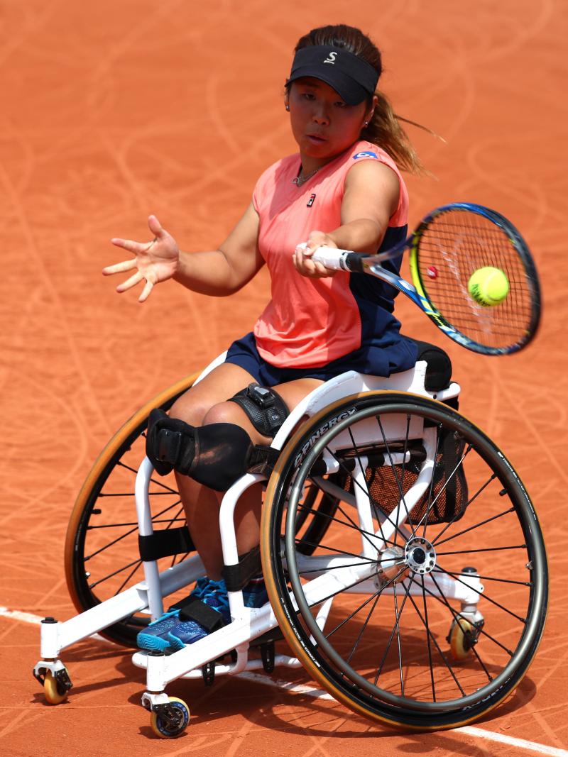 Japan's Yui Kamiji competes in the ladies wheelchair singles at the 2018 French Open at Roland Garros.