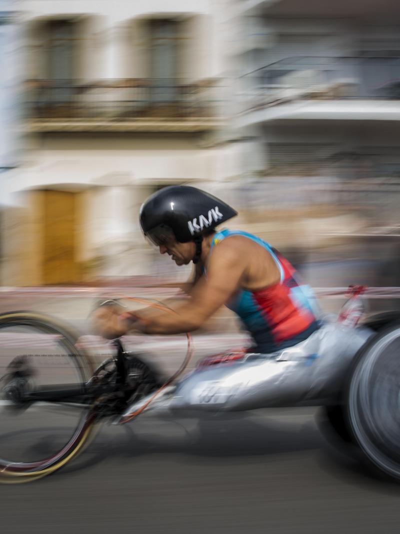 male Para cyclist Alex Zanardi during a road race