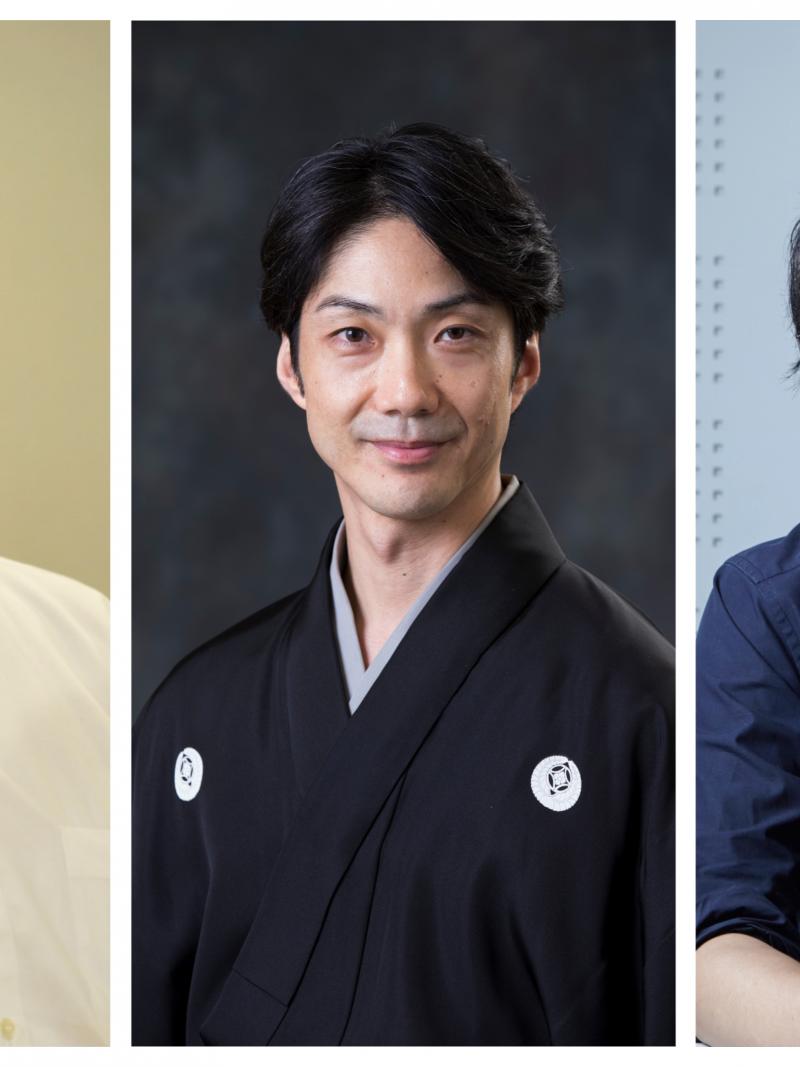 Mansai Nomura,Takashi Yamazaki, Hiroshi Sasaki all smiling for the camera