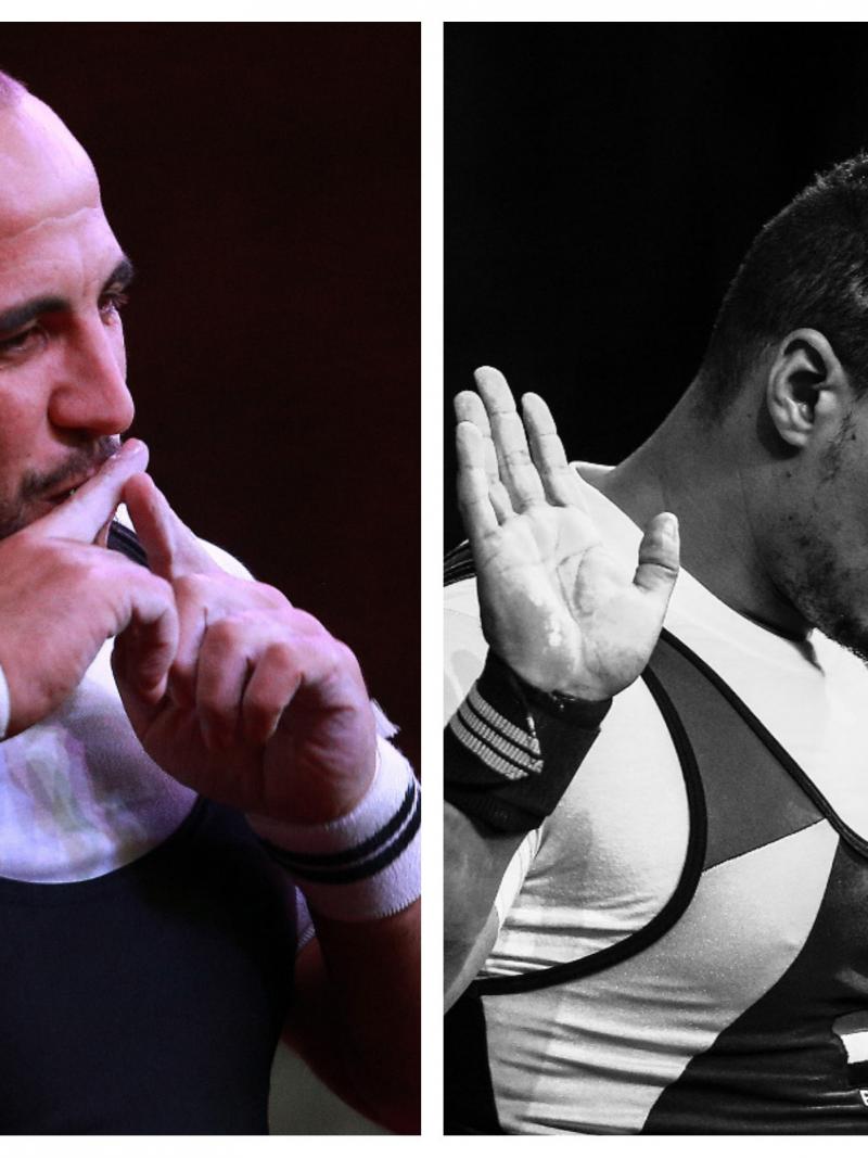 male powerlifters Hocine Bettir and Mahmoud Attia sitting side by side