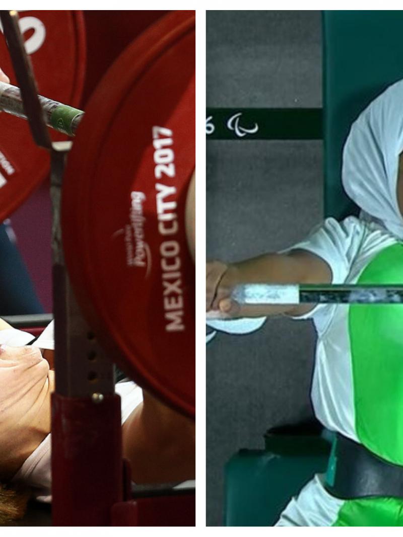 female powerlifters Samira Guerioua and Latifat Tijani competing
