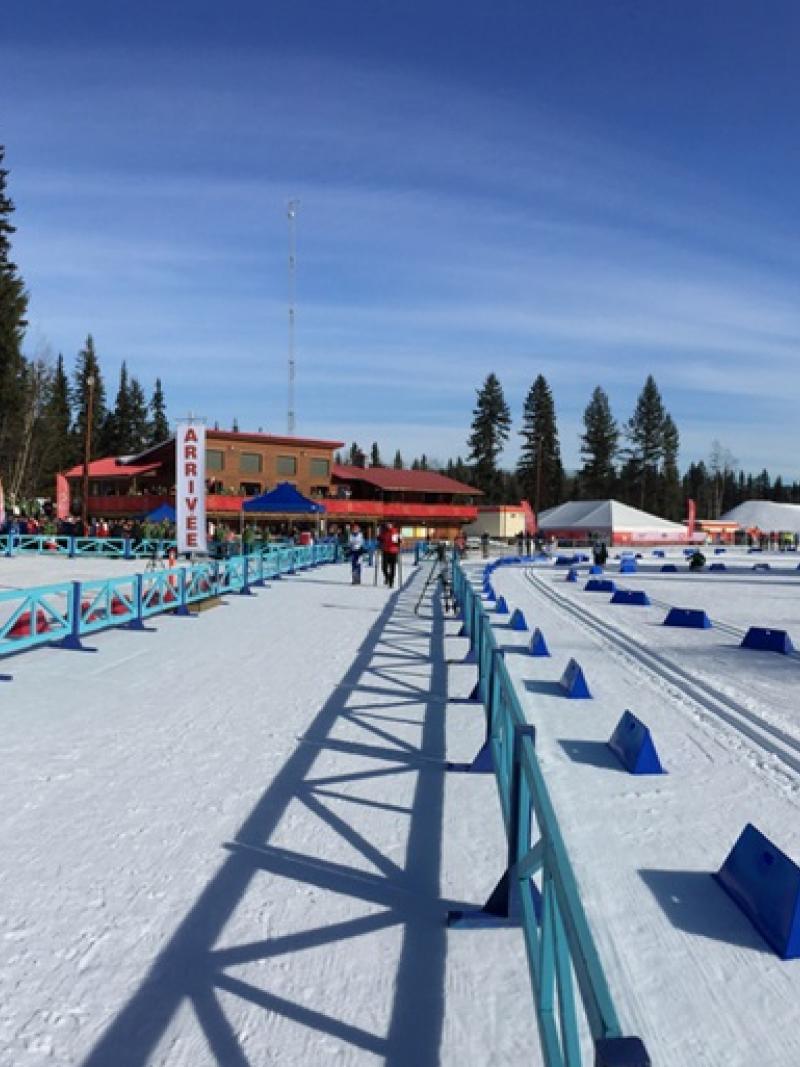 a wide shot looking down the cross-country skiing course in Prince George