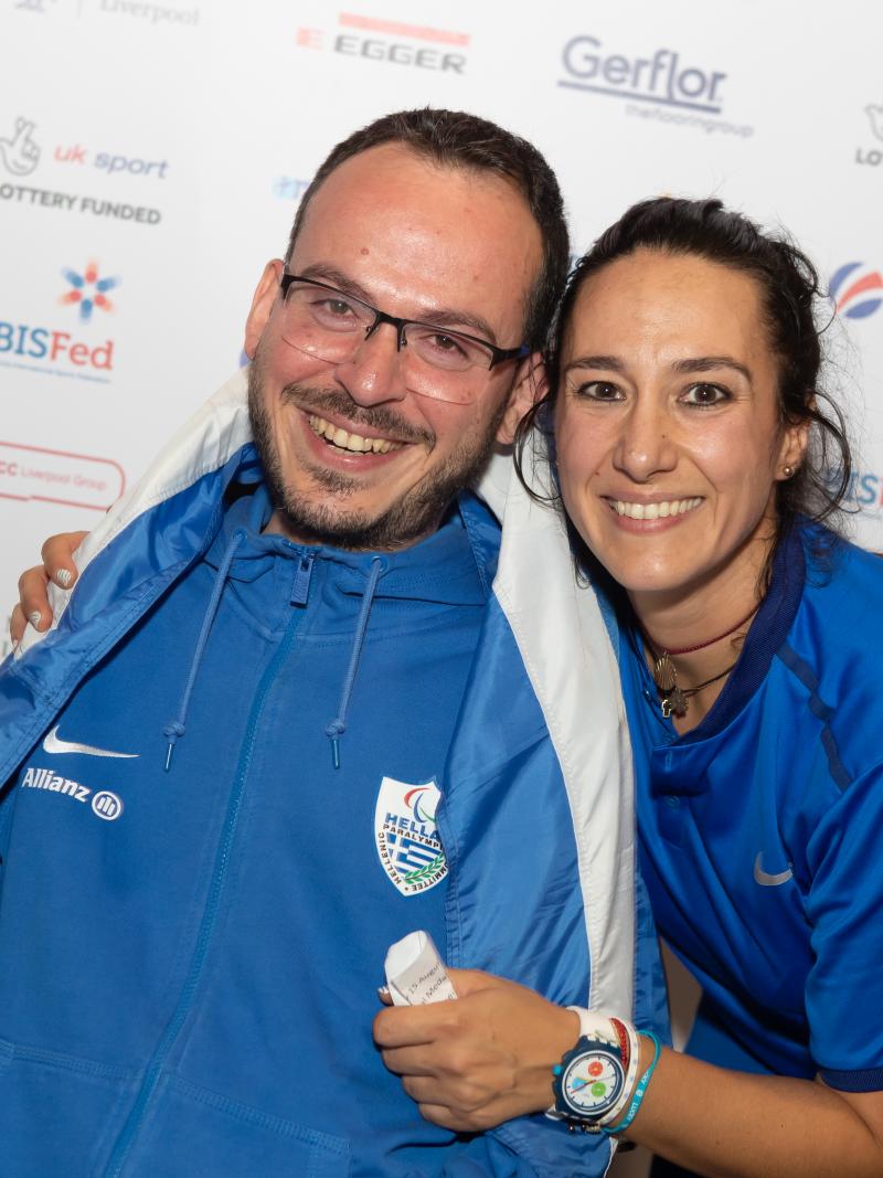 male boccia player Greg Polychronidis with wife and assistant Katerina