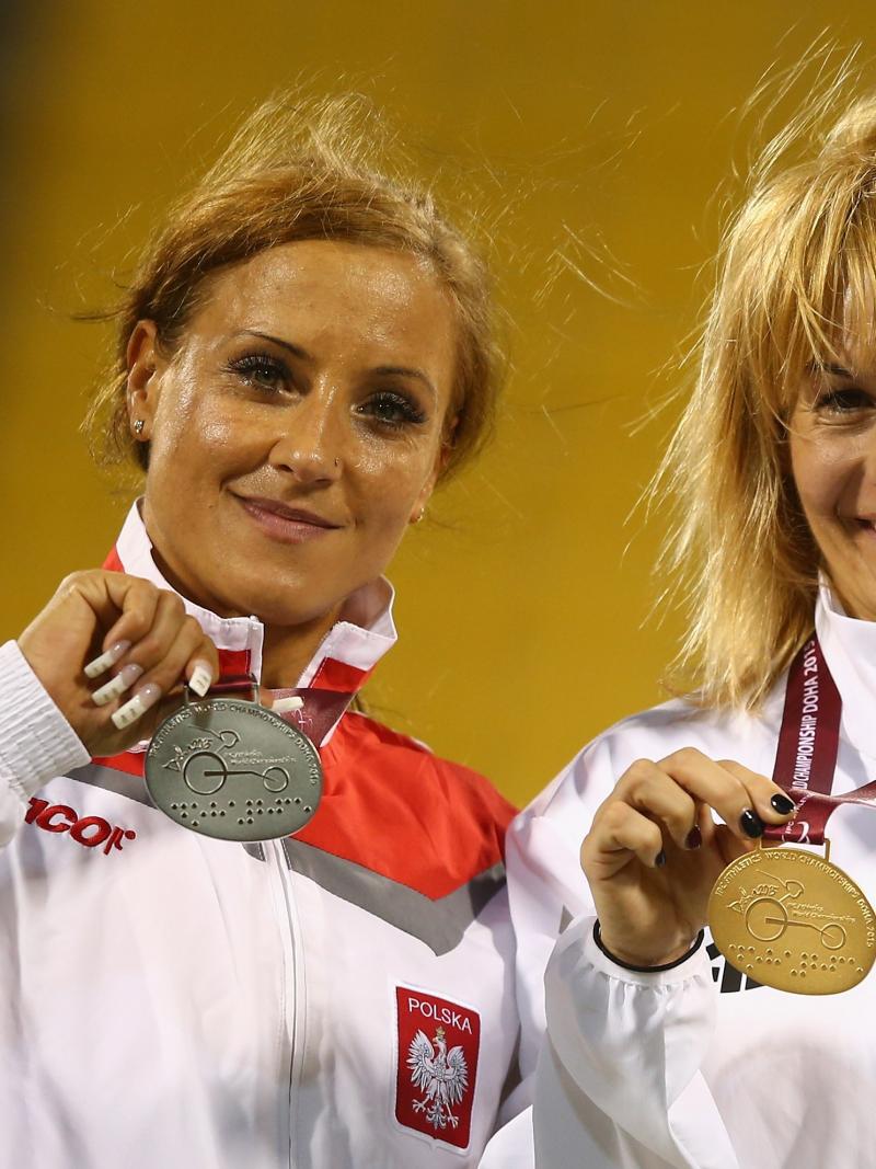 female Para athletes Arleta Meloch and Barbara Niewiedzial on the podium