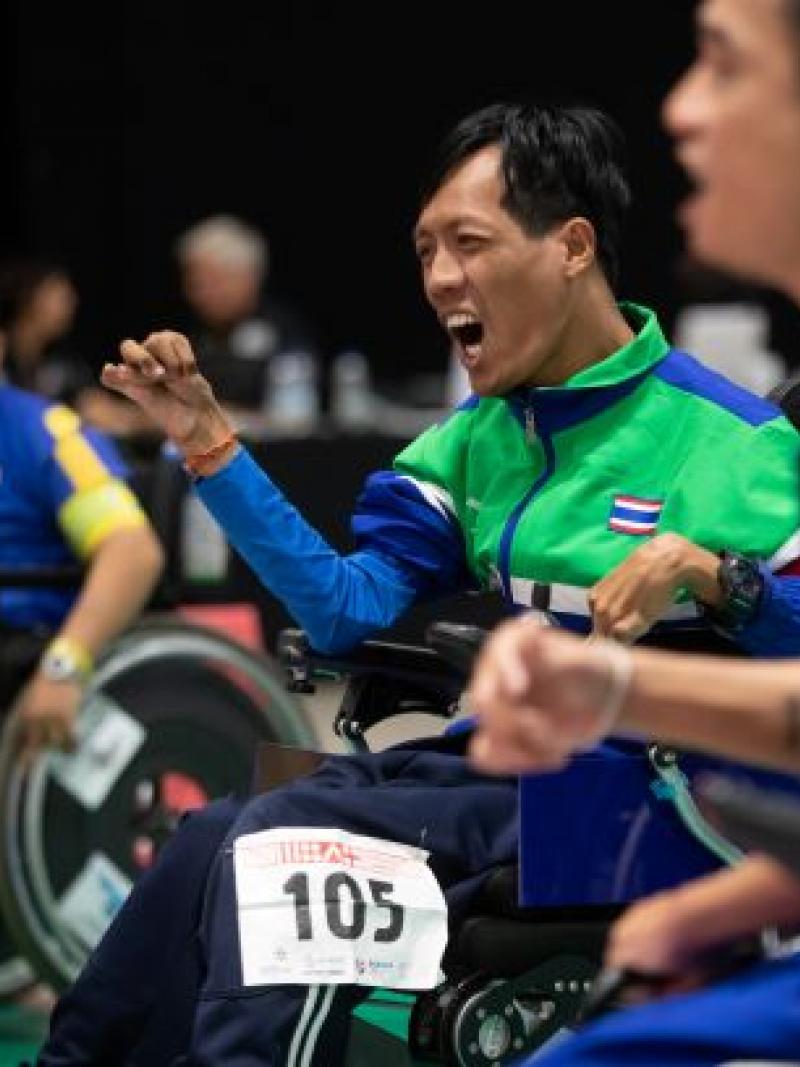 Thai boccia athlete celebrates 