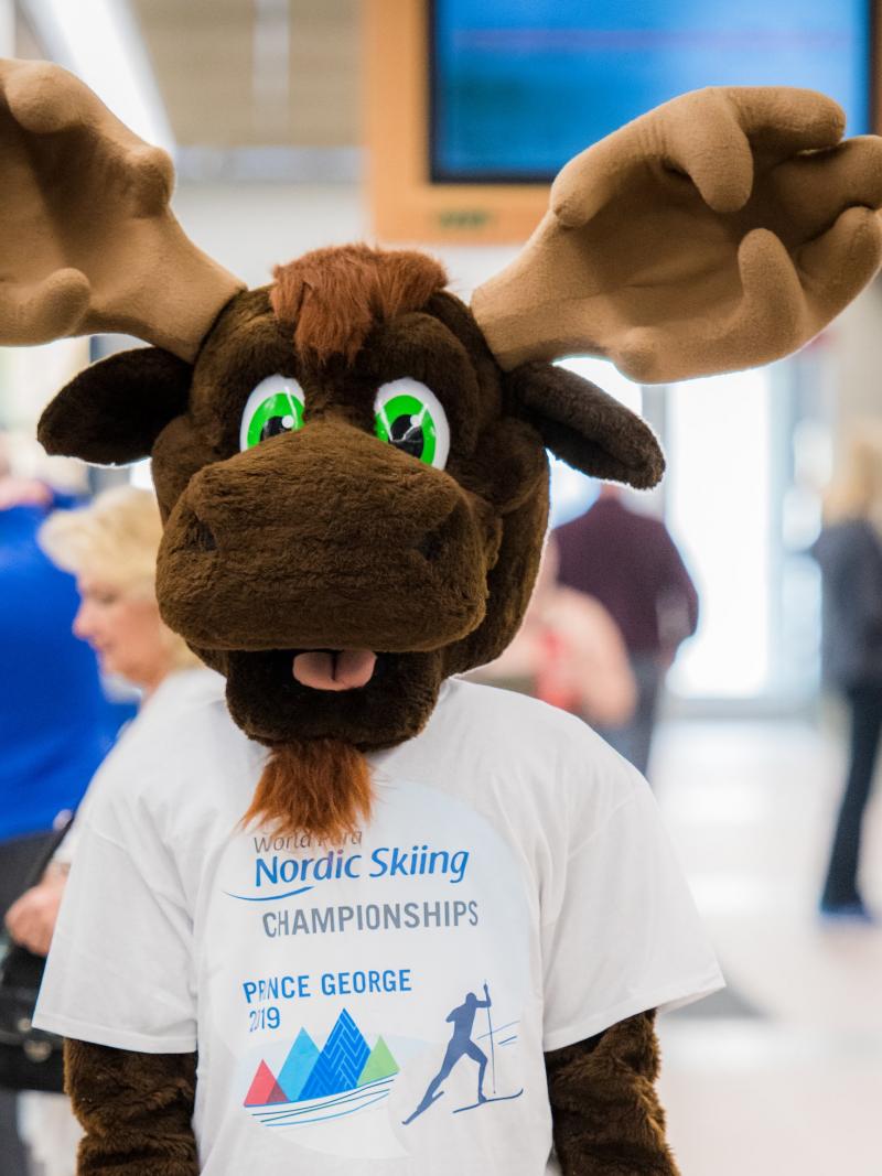 the official mascot of Prince George 2019, Fraser the Moose