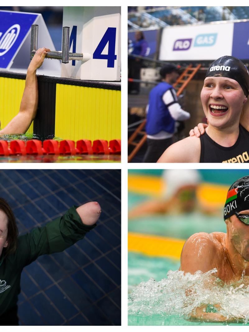 Para swimmers Ihar Boki, Liesette Bruinsma, Ellen Keane and Yelyzaveta Mereshko celebrating their wins