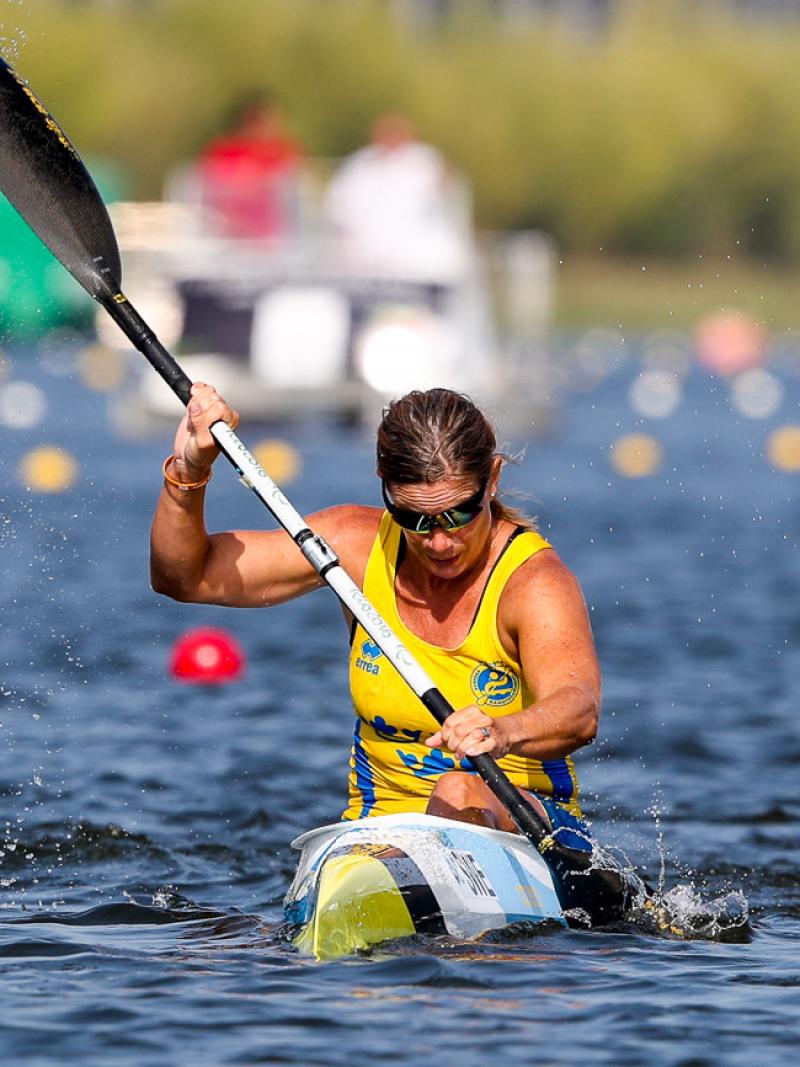 female Para canoeist Helene Ripa paddles in her boat