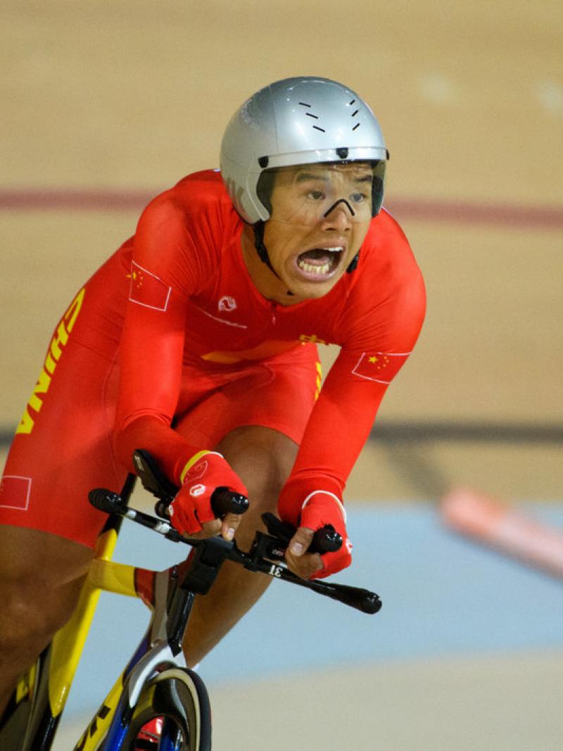 male Para cyclist Li Zhangyu goes round the bend on his bike