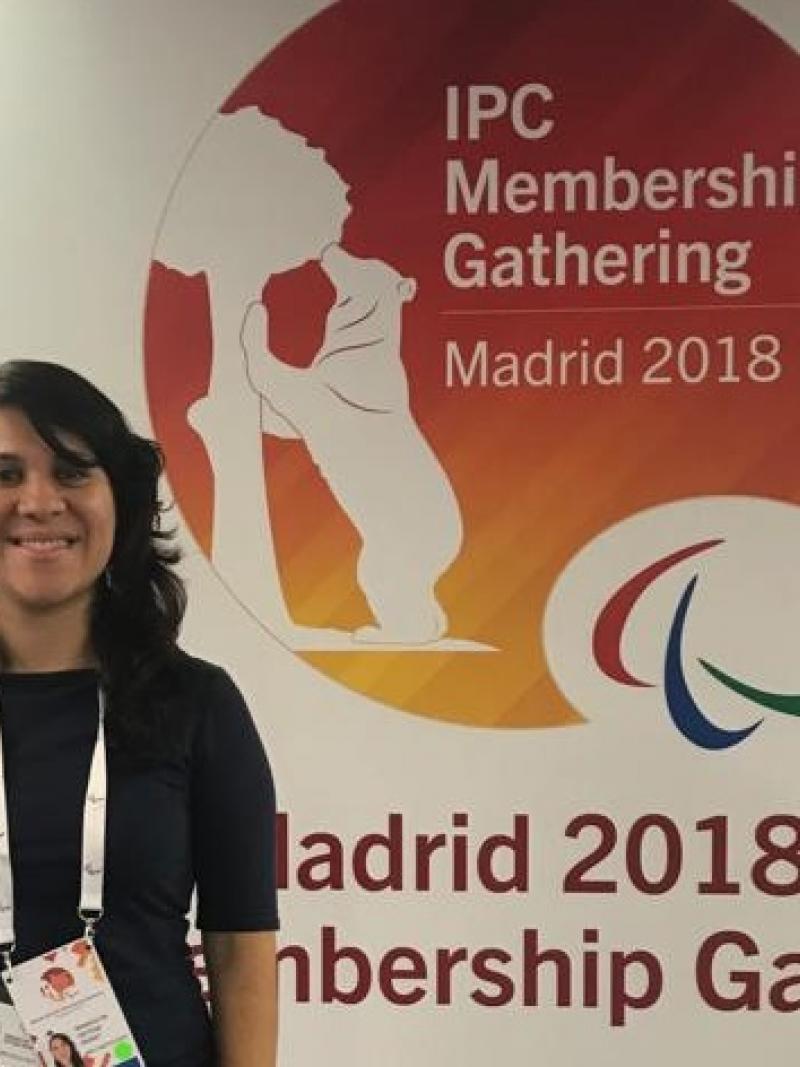 Wendolyn Ortega representing Puerto Rico at the IPC Membership Gathering