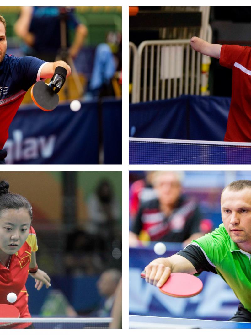 two male and two female Para table tennis players in action