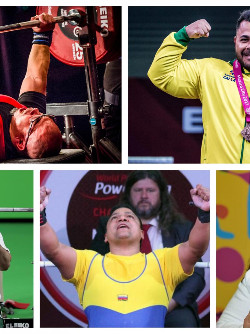 five male and female powerlifters