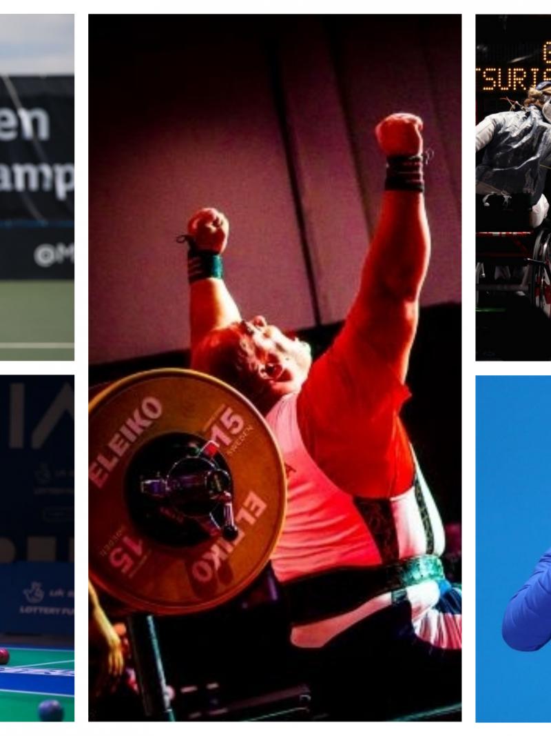 five Para athletes competing in boccia, wheelchair tennis, wheelchair fencing, powerlifting and Nordic skiing