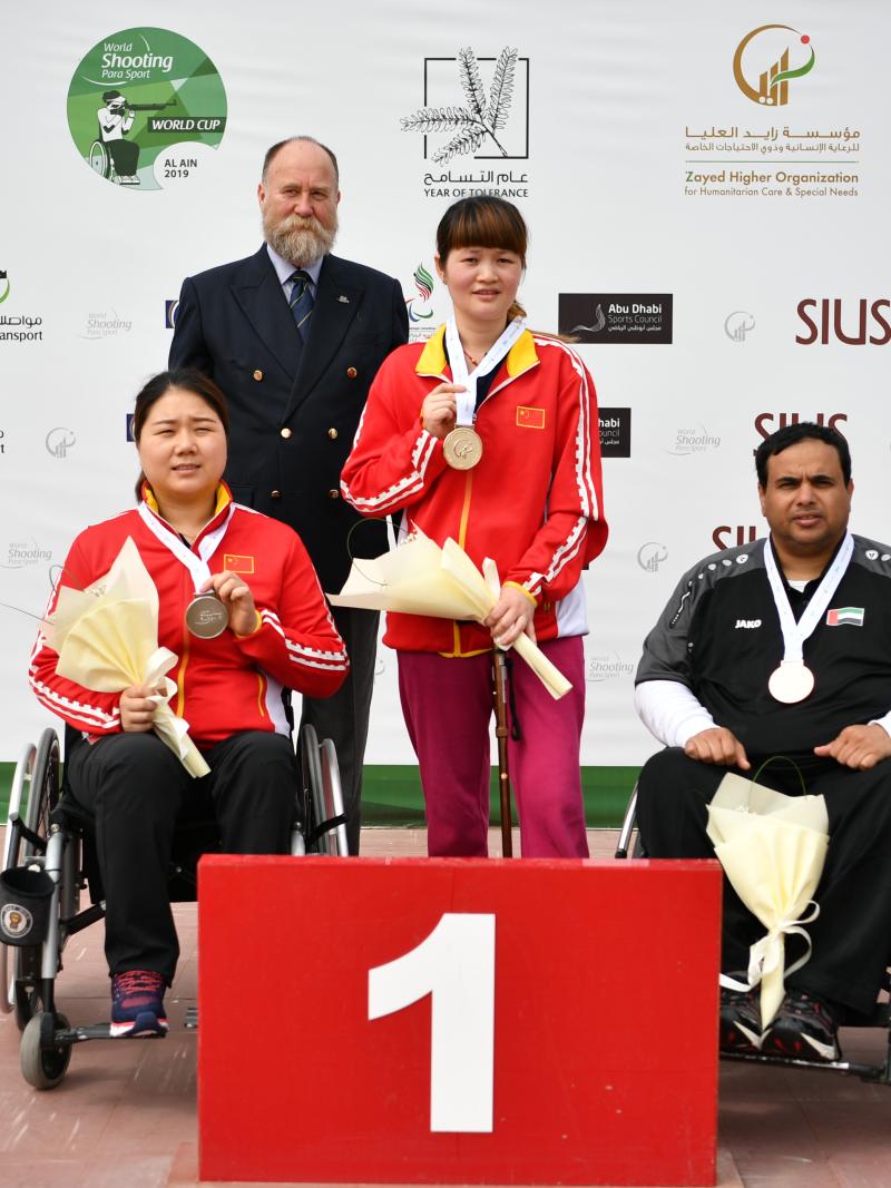 Yan Yaping of China won gold in the R6 (mixed 50m rifle prone SH1) at the Al Ain 2019 World Cup