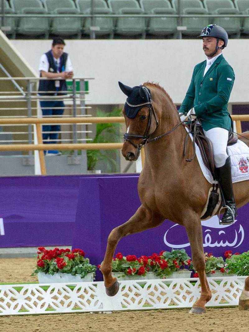 male Para equestrian rider Rodolpho Riskalla on his horse