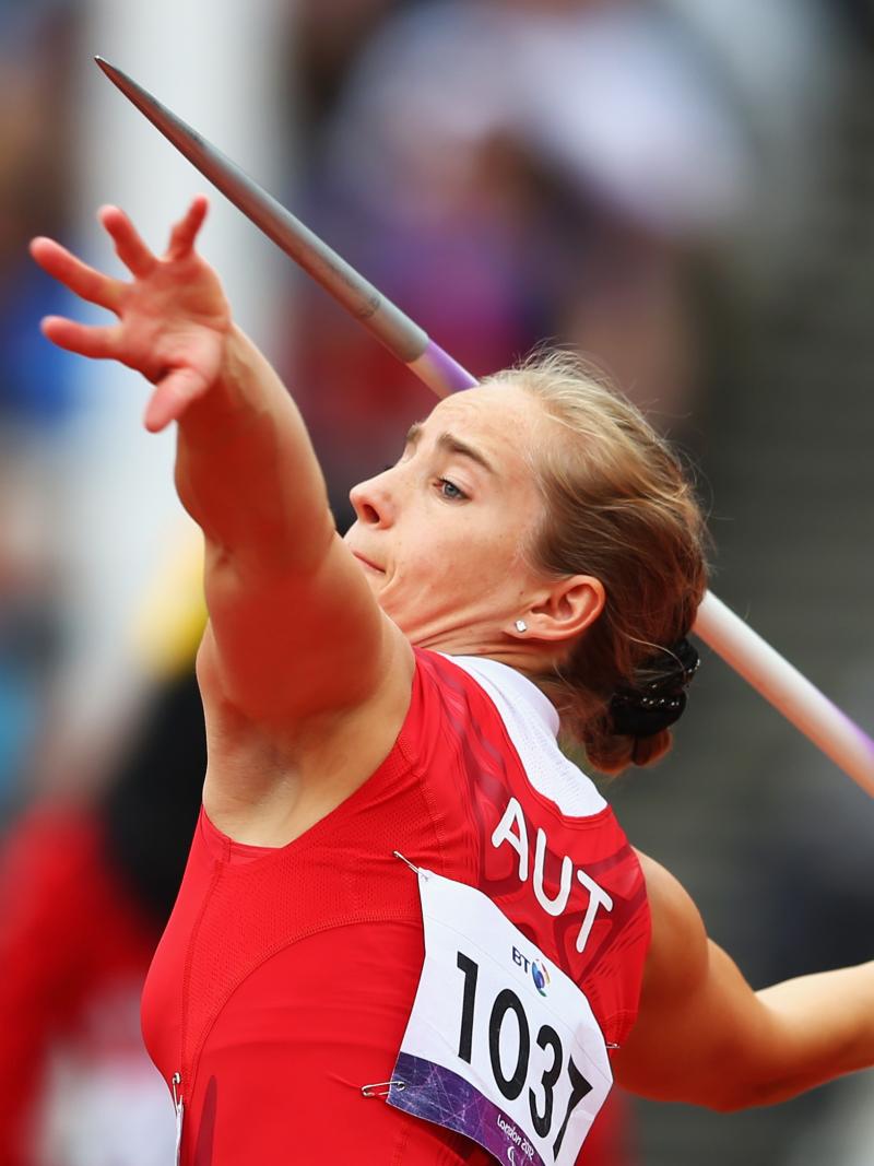 female Para athlete Natalija Eder throws a javelin
