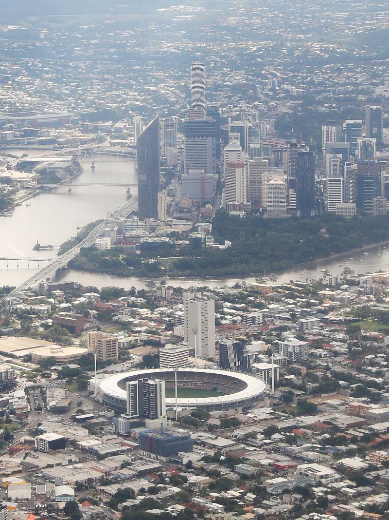 an aerial view of the city of Brisbane
